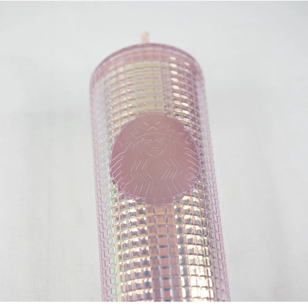 Starbucks Tumbler Venti 24oz 2020‎ Holiday Iridescent Pink Grid Disco cup